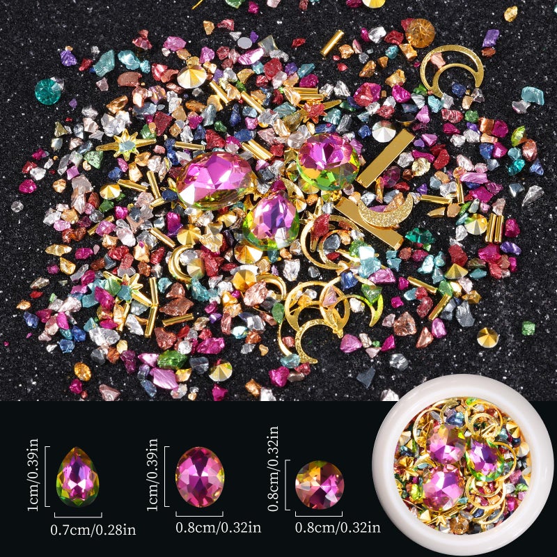editTime 6 Wheels Mixed Sparkle Nail Art Rhinestones Diamonds Crystals Beads Artificial Pearls and Gold Silver Nail Studs Gems Metal Rivets Charms Hollow Moon Star Shaped (Micro Mini Stones kit) - Image 4